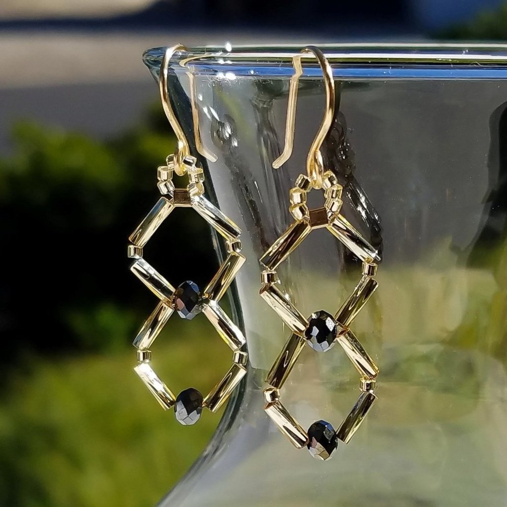 Gold Diamond Pattern Handmade Beaded Earrings